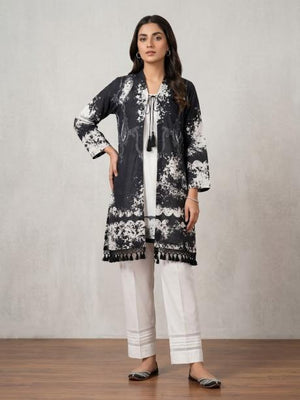 2Pc Stitched print kaftan black and withe