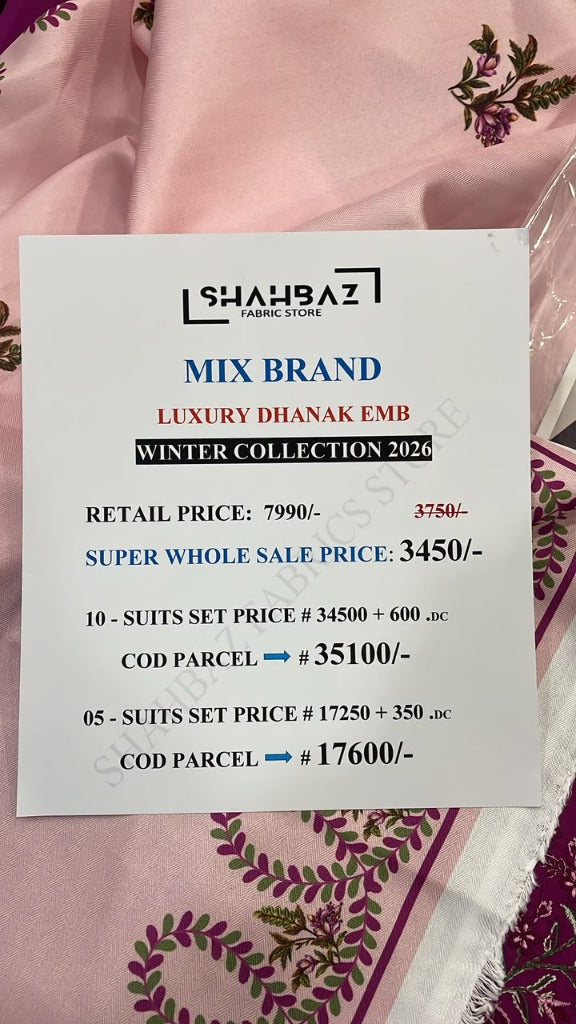 Mix Brand Luxury Dhanak Emb 3PC Winter Collection 2026
