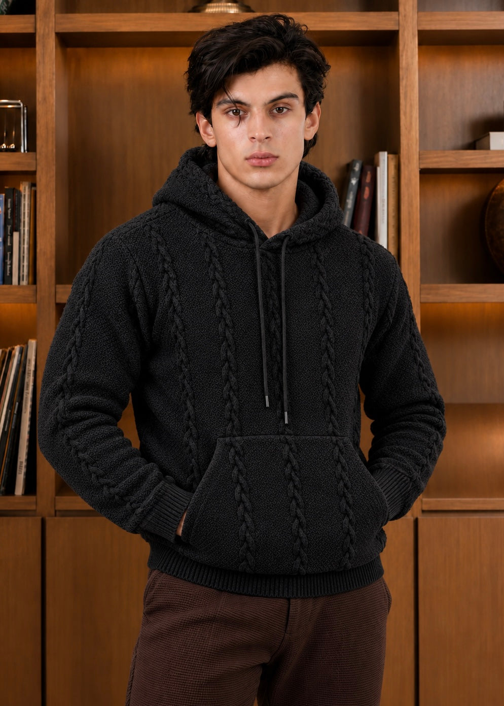 VELTRON KNITTED WOOL HOODIE Black
