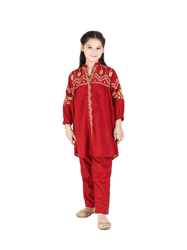 Girls Summer 2Pcs Embroidered Suit VG77-D