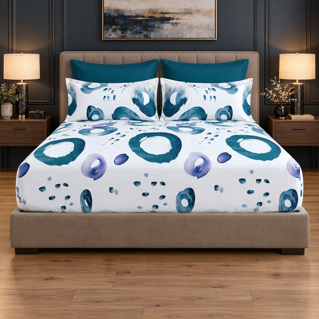 Teal Ring Print Bedsheet Set