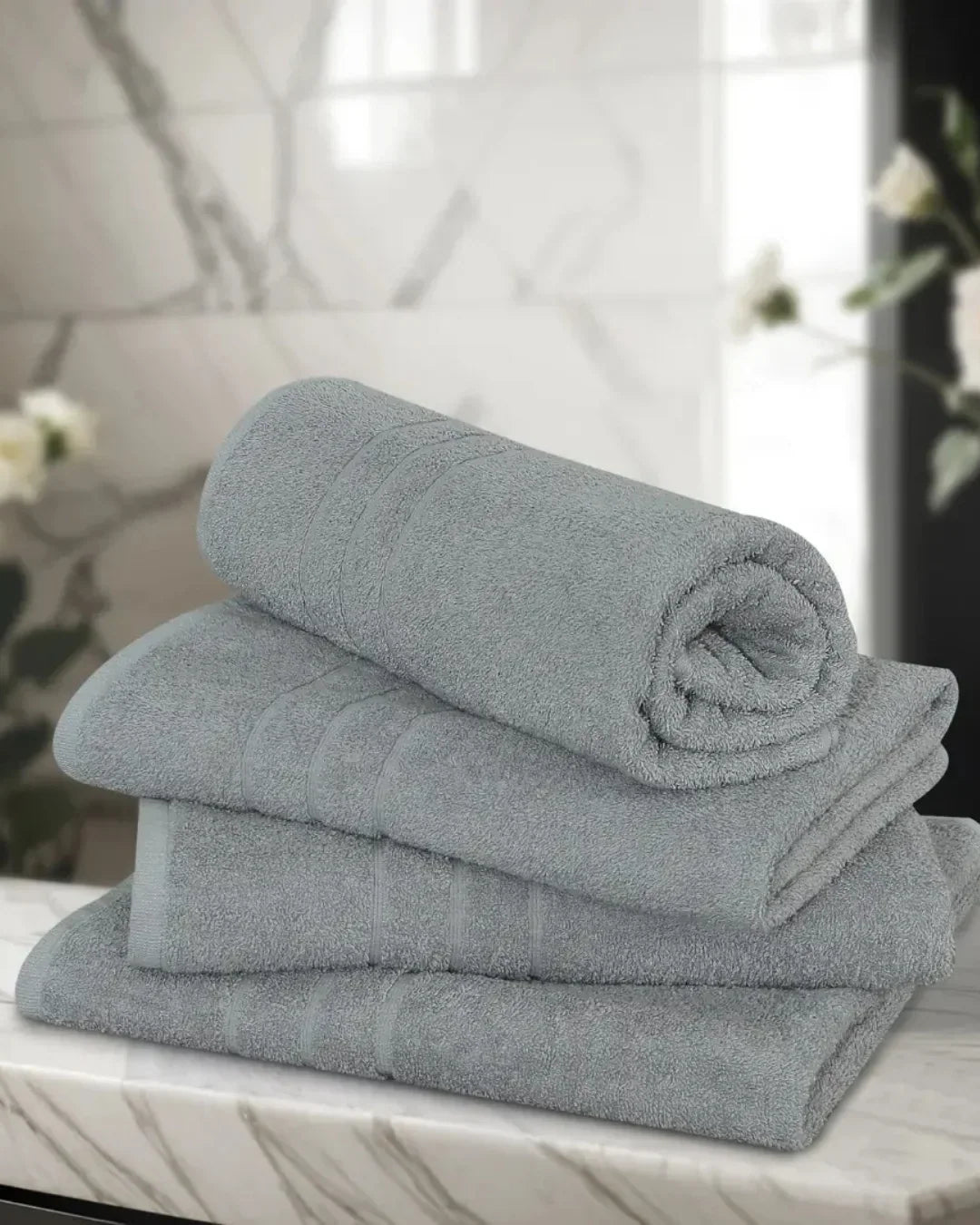Elovery 10 Pieces Silver Towel Set – Elegant Soft Luxury Bathroom Collection