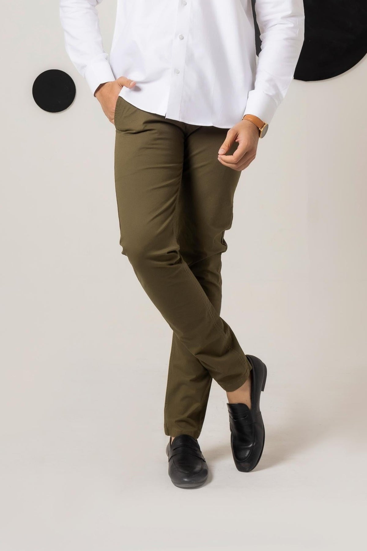 Olive Green Cotton Pant Smart Fit