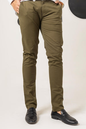 Olive Green Cotton Pant Smart Fit