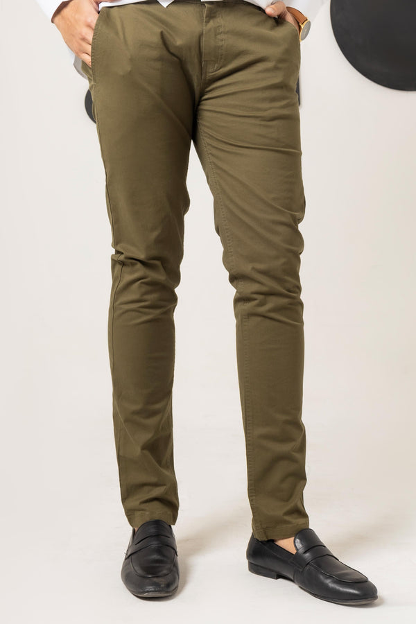 Olive Green Cotton Pant Smart Fit