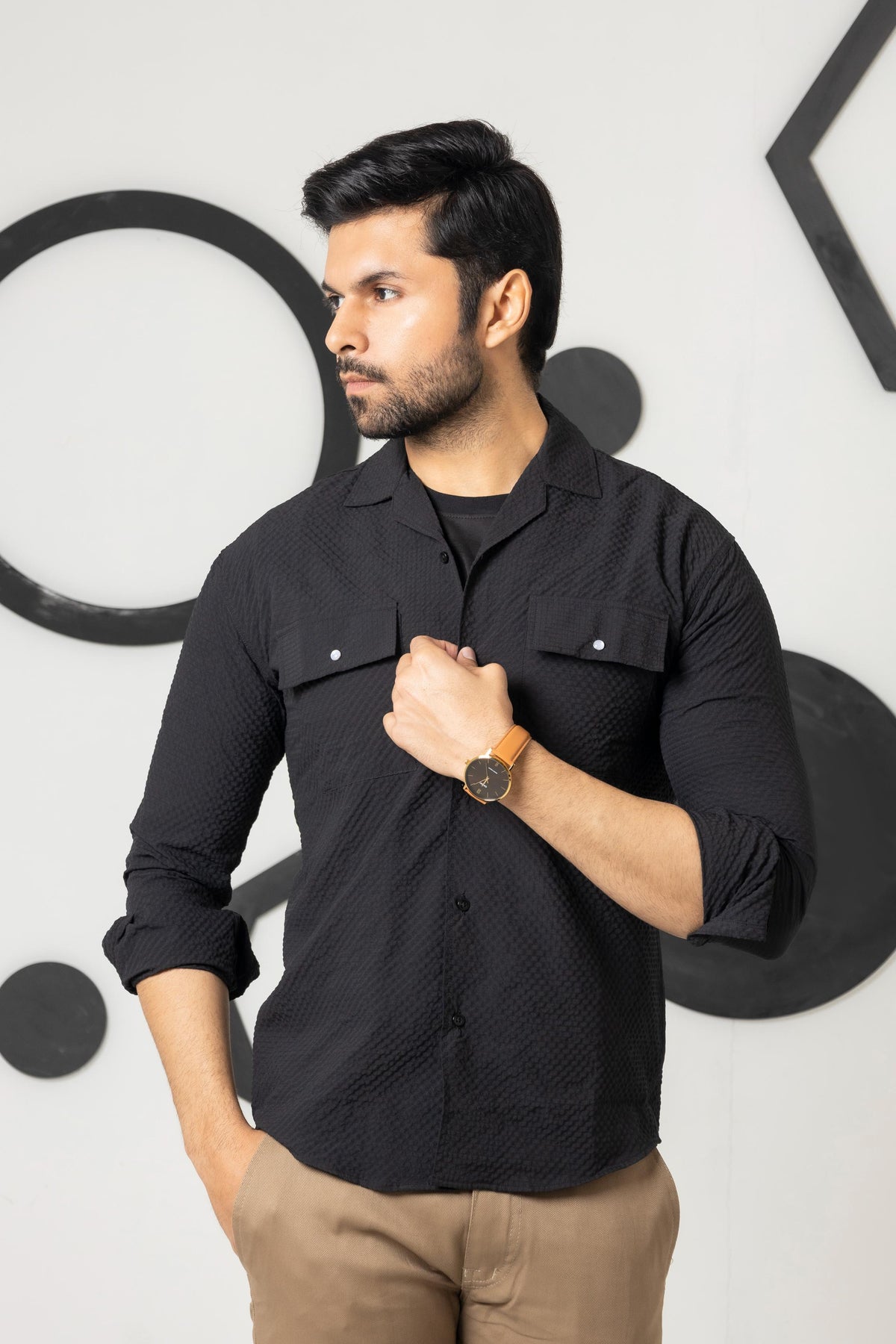 Black Zircon bubble Cusual Shirt