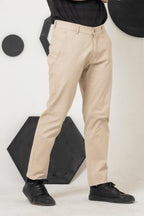 Beige Smart Fit Cotton Pant