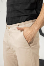 Beige Smart Fit Cotton Pant
