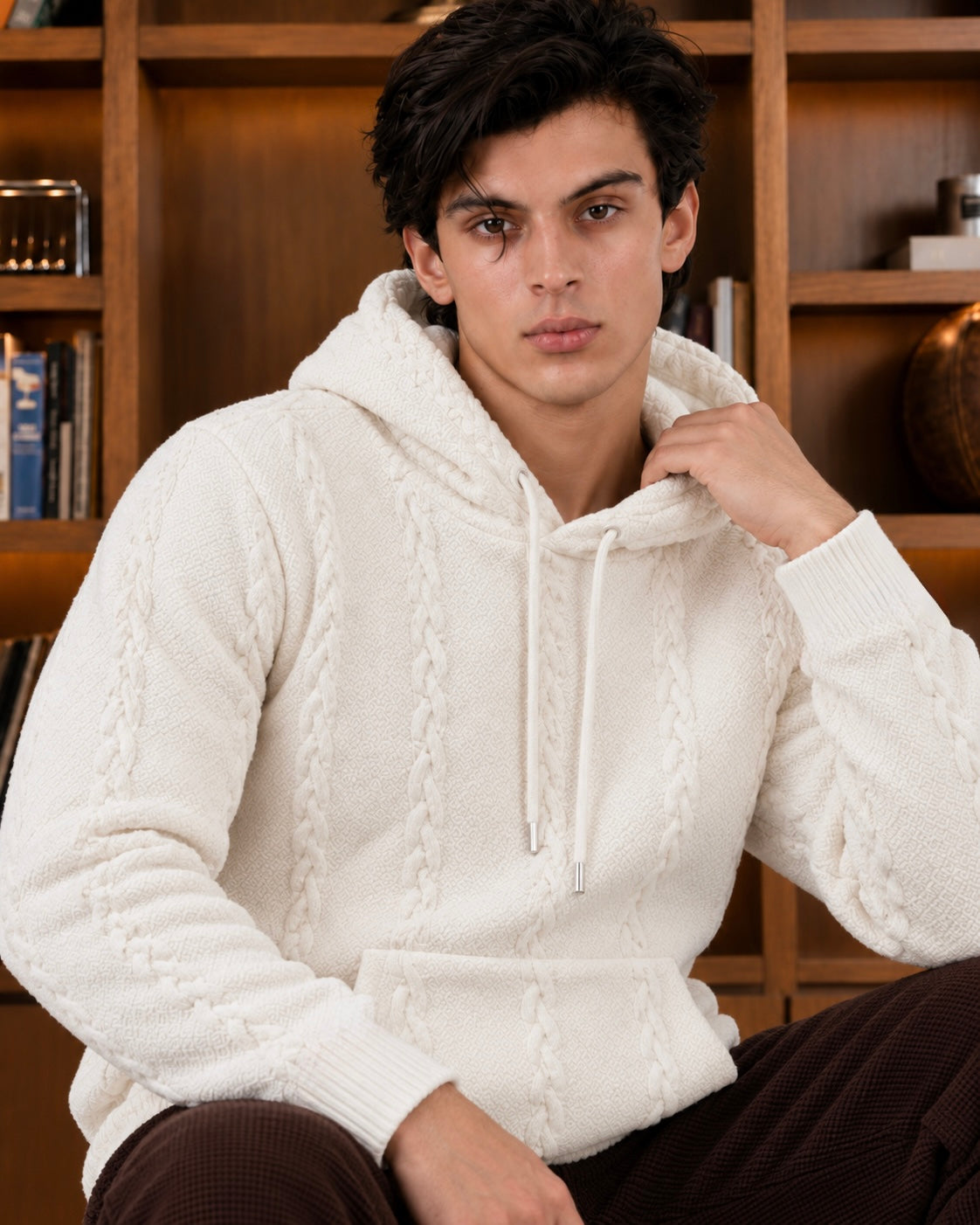 VELTRON KNITTED WOOL HOODIE White
