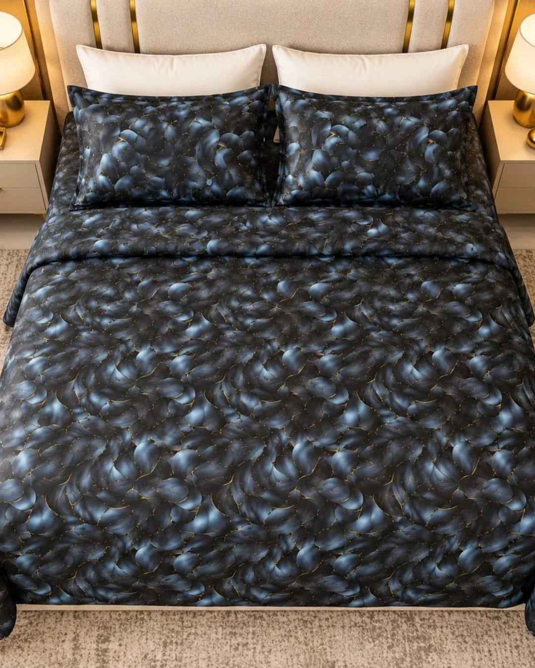 3D Printed Dark Blue Bedsheet – 3 Piece