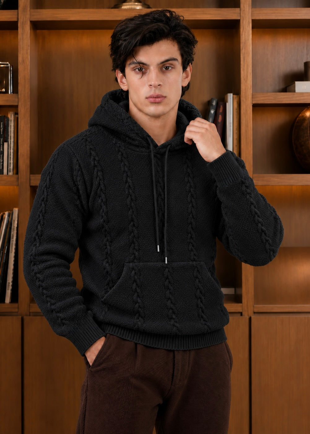 VELTRON KNITTED WOOL HOODIE Black