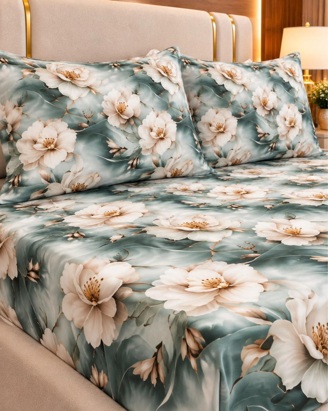 3D white Flower Bedsheet | 3 Pieces