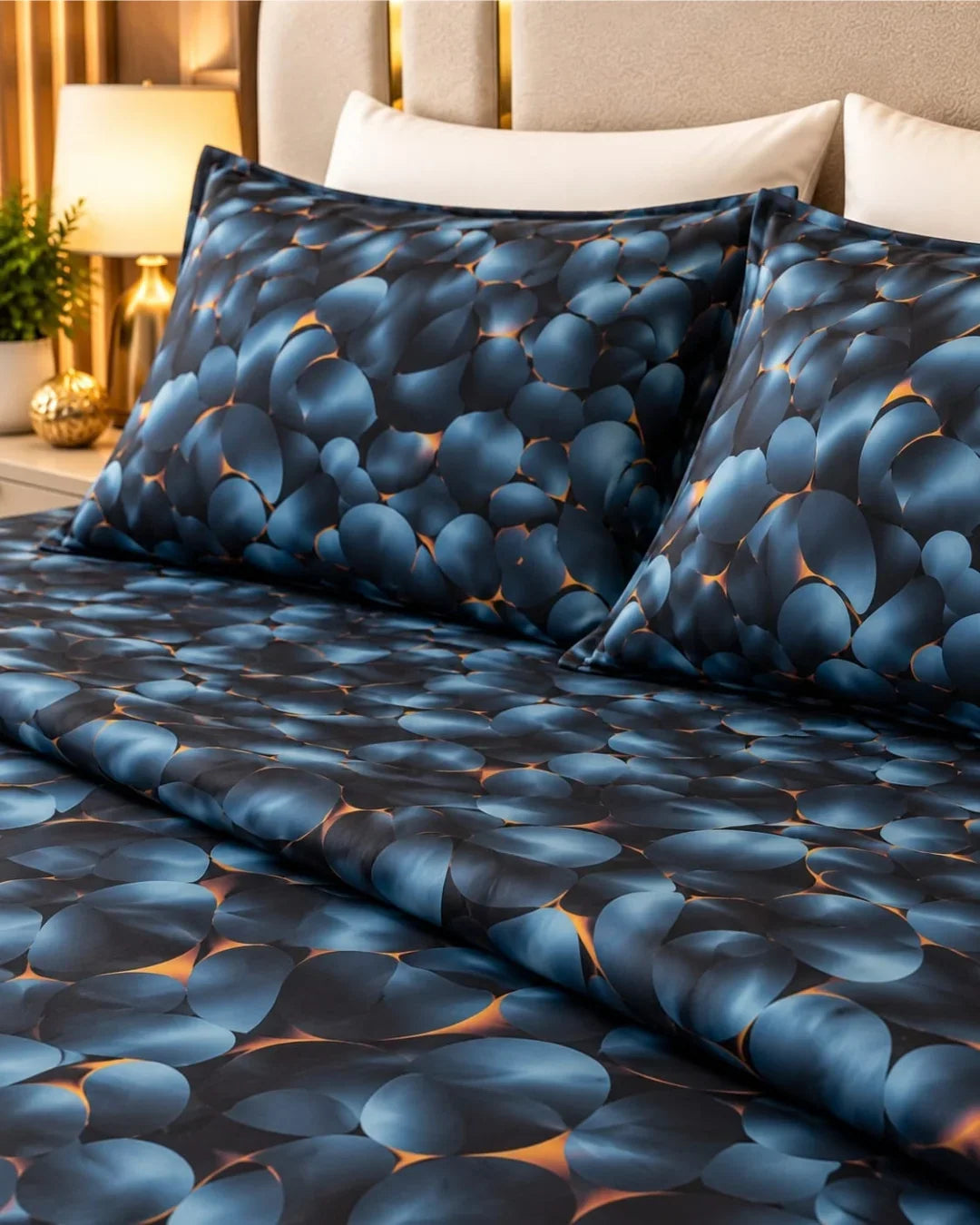 3D Stone Print Blue Bedsheet  – 3 Piece