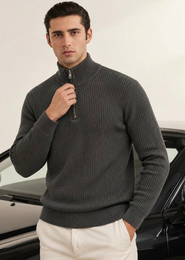 THE ALPHA STREET ZIP MOCK NECK-SEA-GREEN