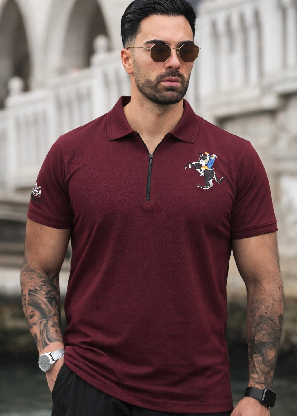 THE ZIPPER-KNIT POLO-MAROON