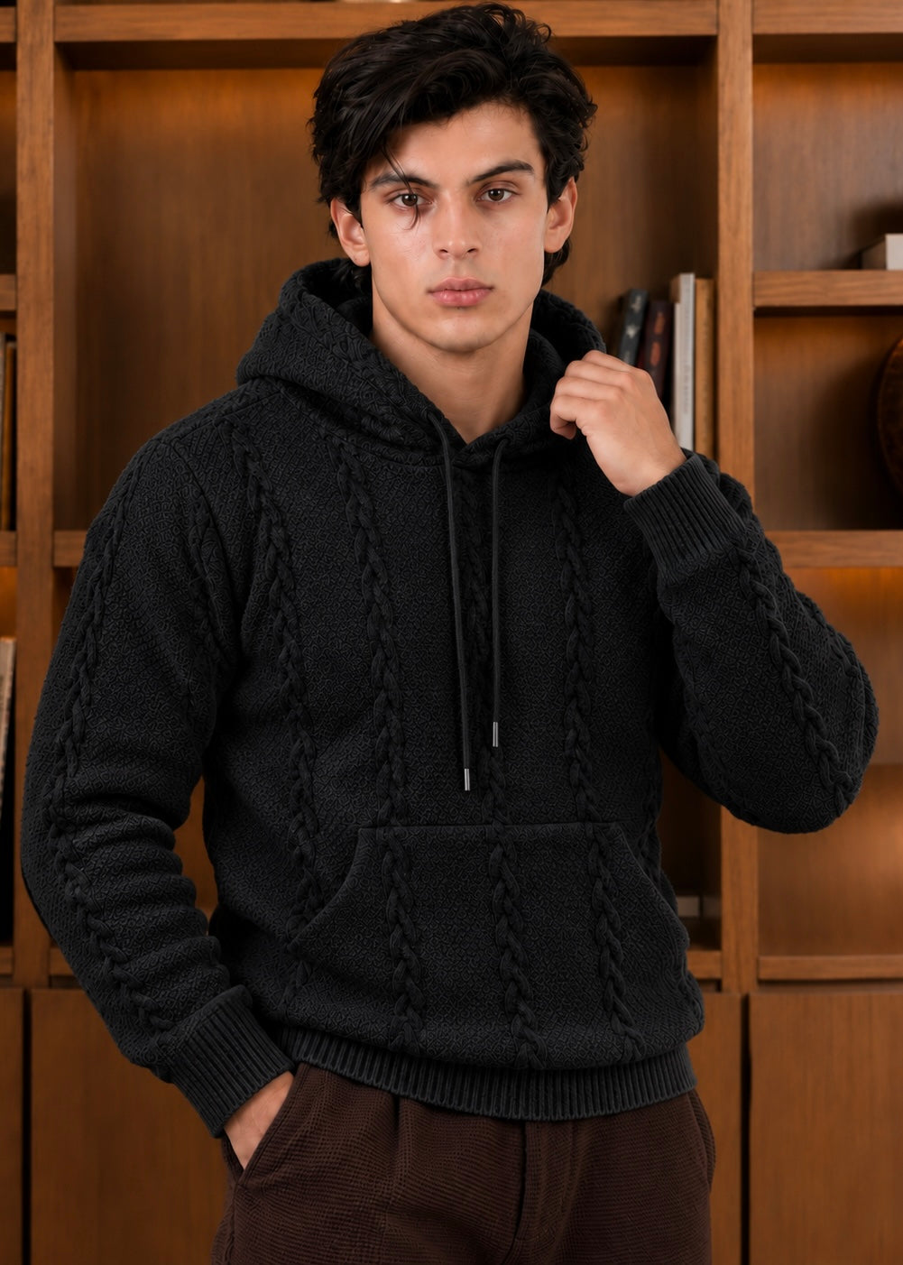 VELTRON KNITTED WOOL HOODIE Black