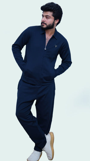 Elite Navy Jacquard Zipper Tracksuit