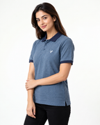 Blue Jacquard Knit Textured Polo - Vogue Fashions