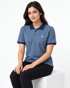 Blue Jacquard Knit Textured Polo - Vogue Fashions