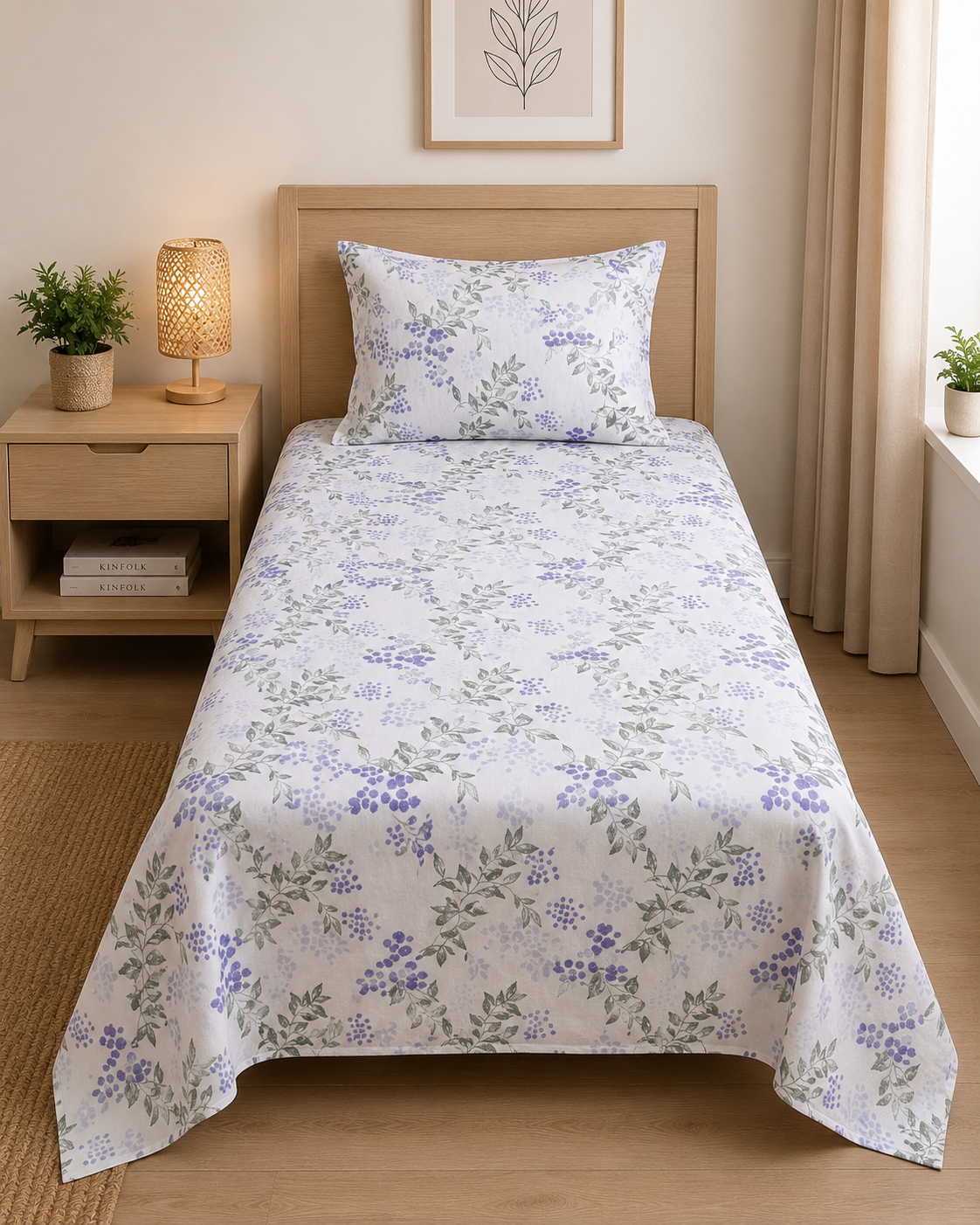 Botanical Lavender Berry Single & Double Bedsheet set with 2 Pillowcases