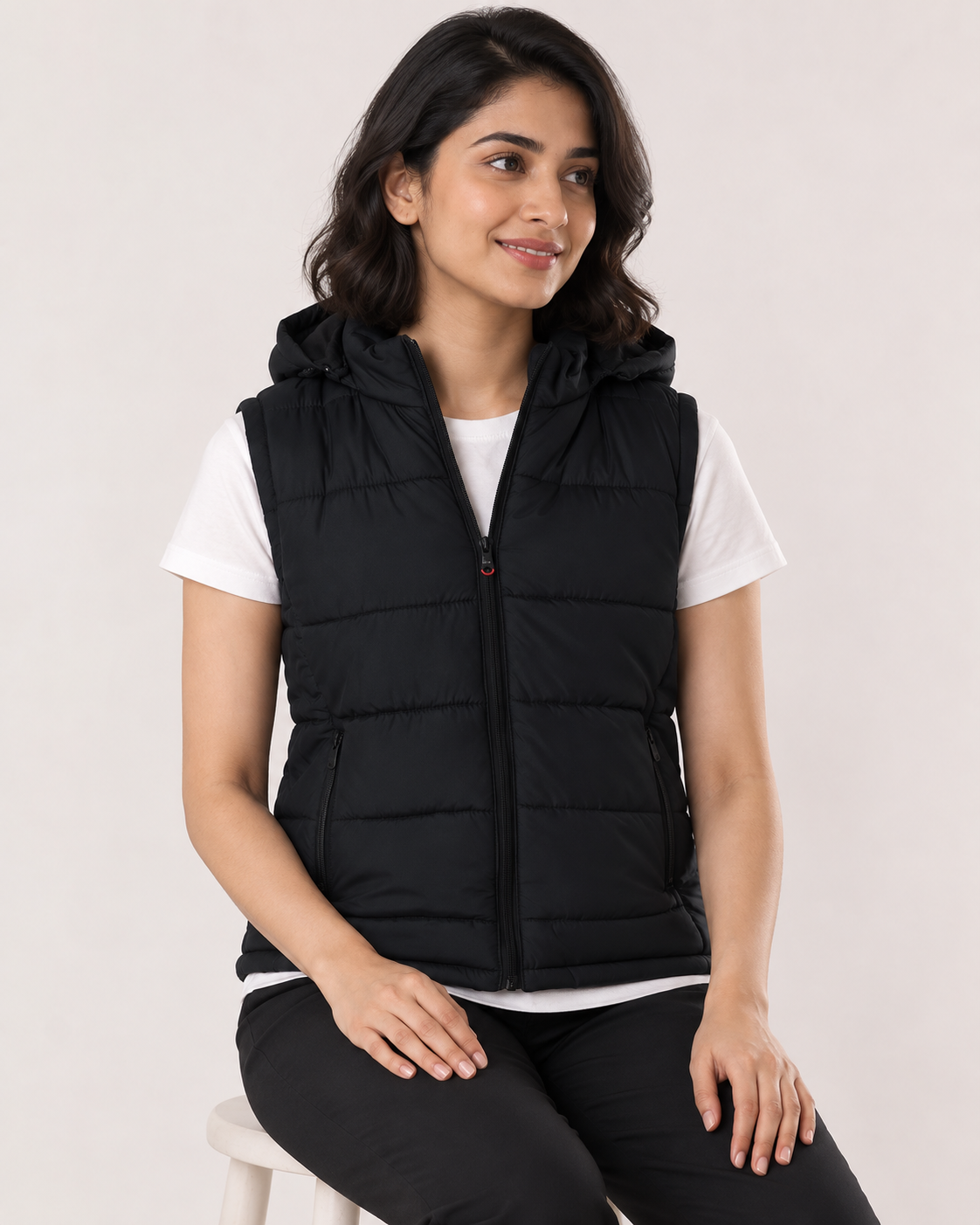 DETACHABLE BLACK SLEEVELESS JACKET-FT - Fitteez Fashion