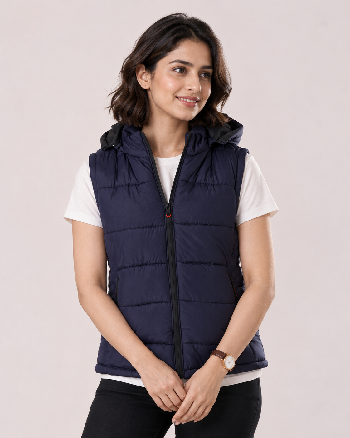 DETACHABLE NAVY-BLUE SLEEVELESS JACKET -FT - Fitteez Fashion