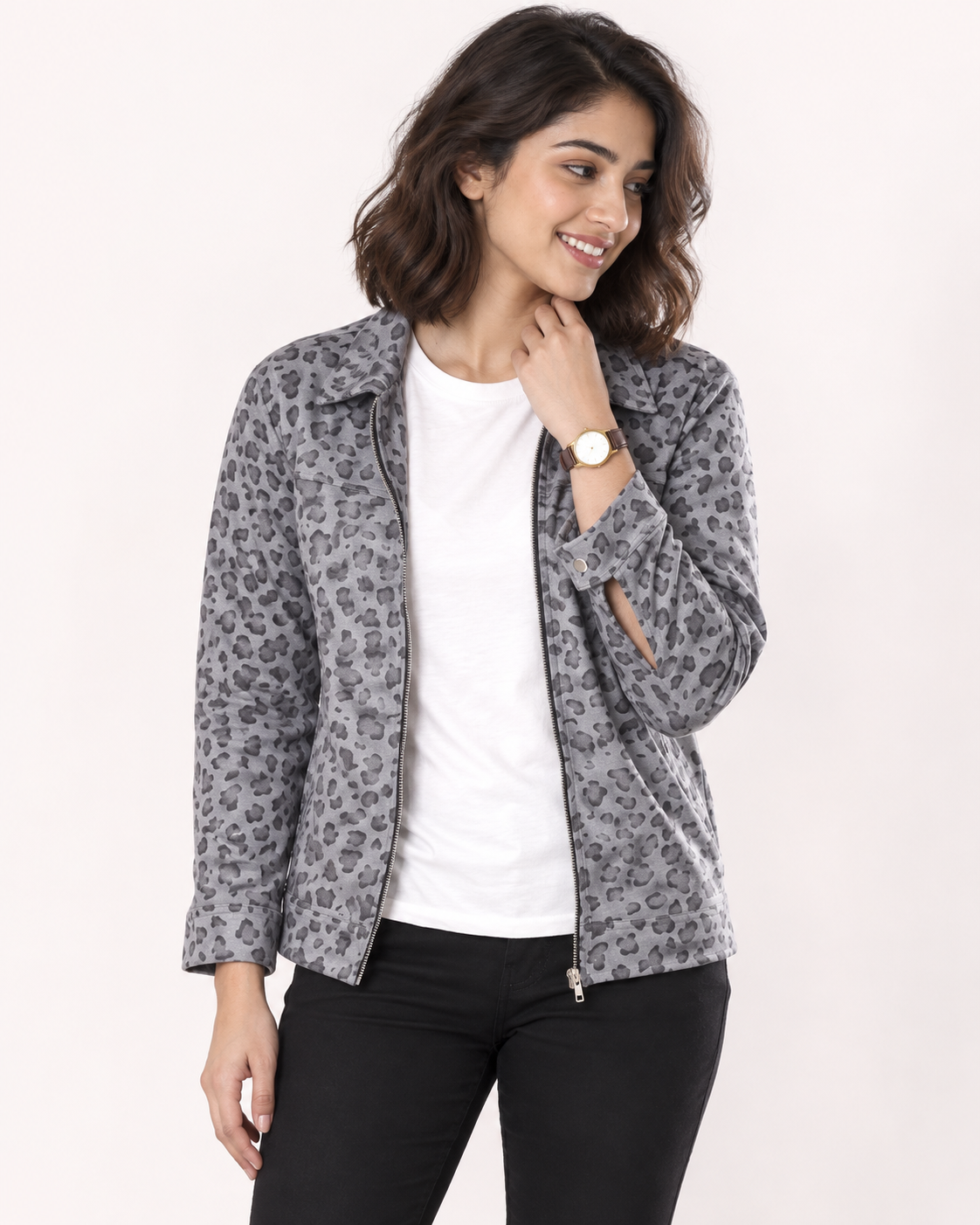 GRAY LEOPARD JACKET-FT - Fitteez Fashion