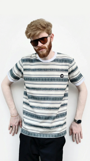 The Emerald Drift Tee – Striped Elegance