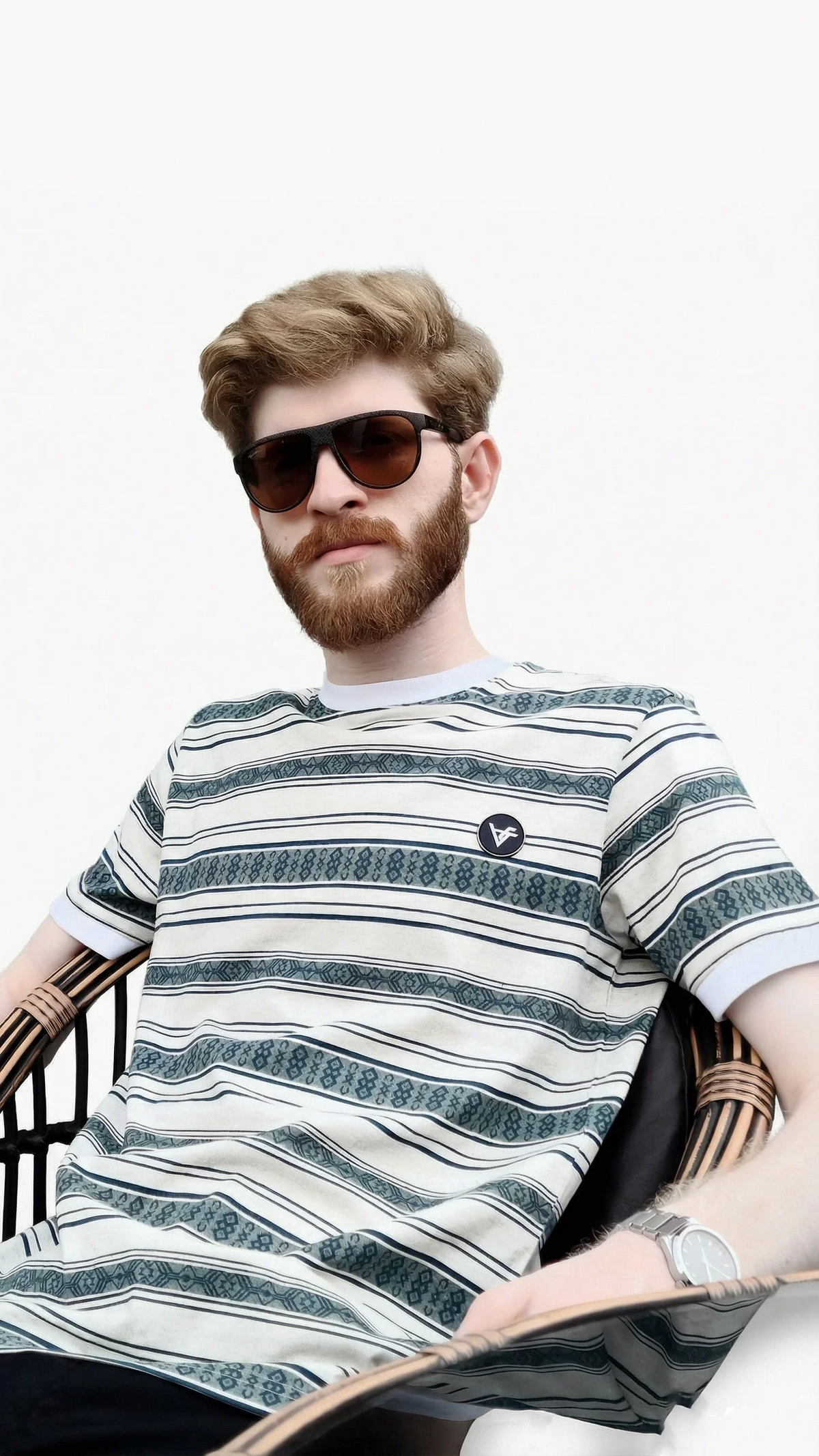 The Emerald Drift Tee – Striped Elegance