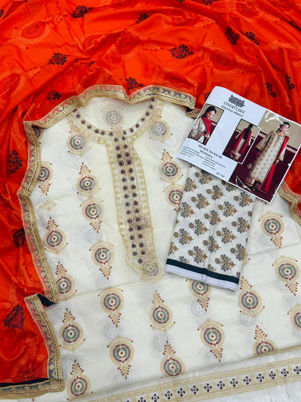 HUMJOLI Embroidery Unstitched 3PC – Summer Lawn Collection