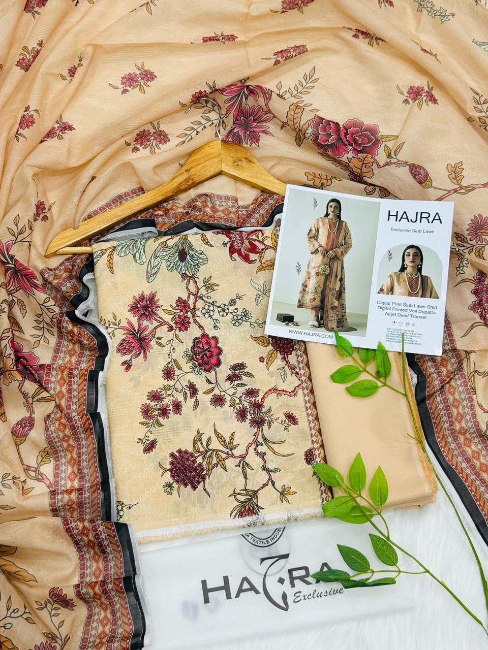 Hajra Slub Lawn 3PC With Voil Dupatta