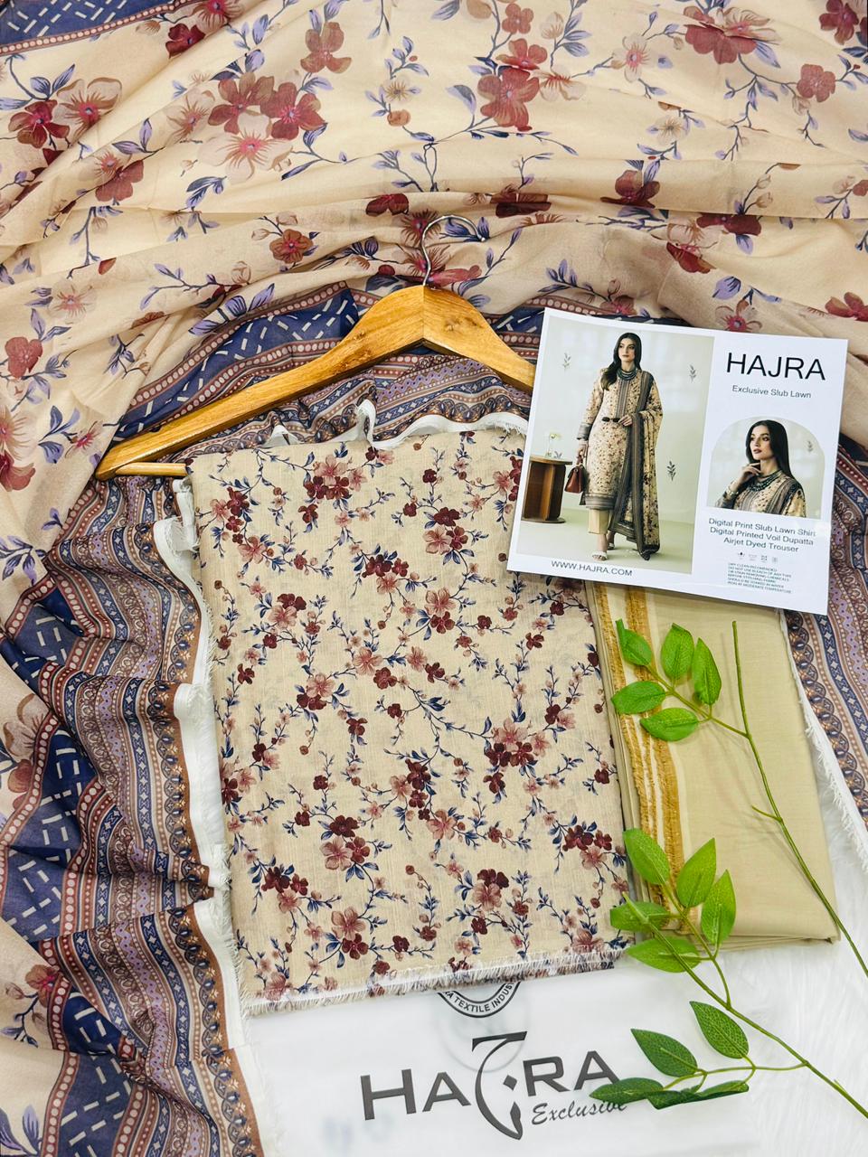Hajra Slub Lawn 3PC With Voil Dupatta