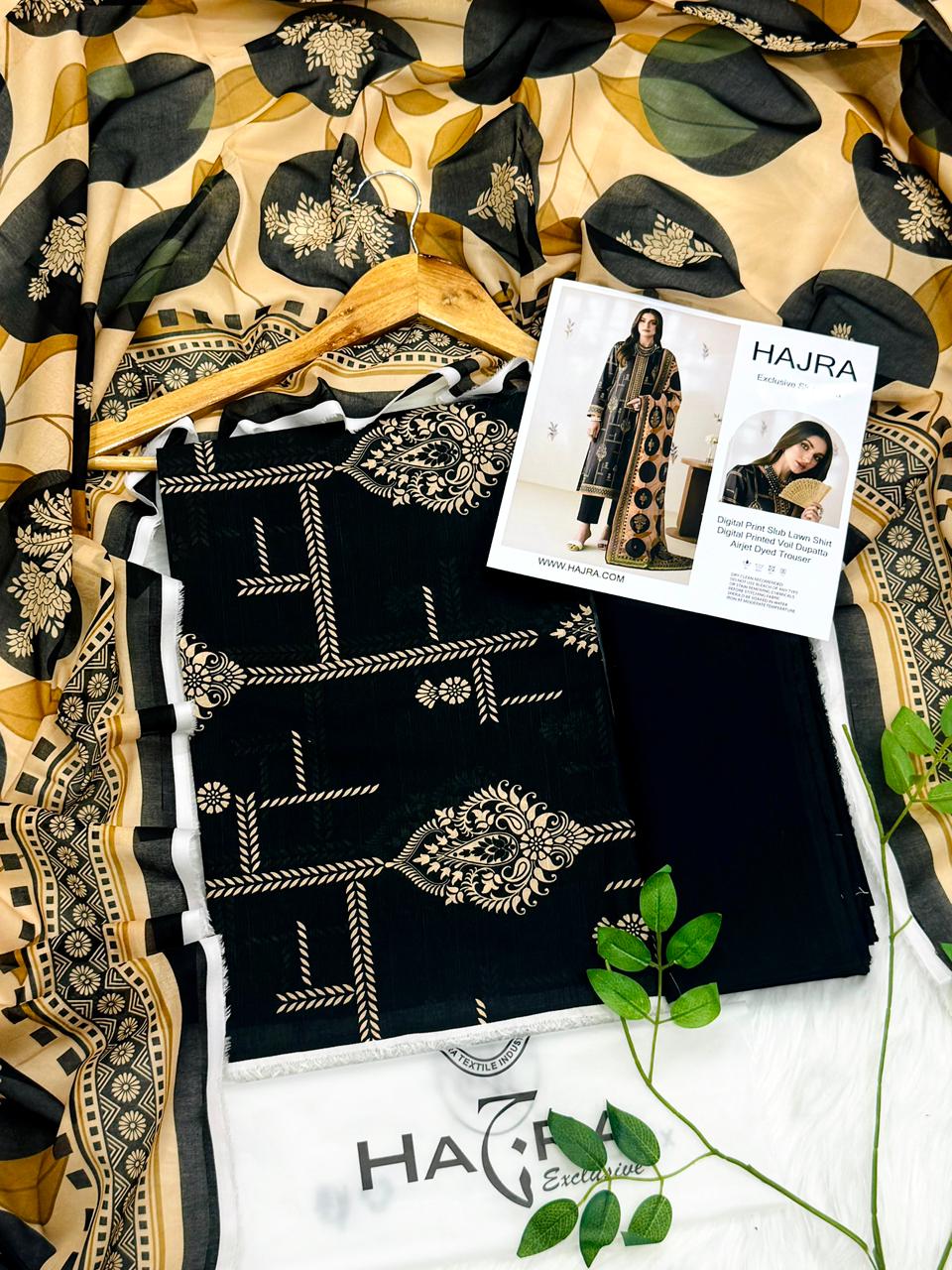 Hajra Slub Lawn 3PC With Voil Dupatta
