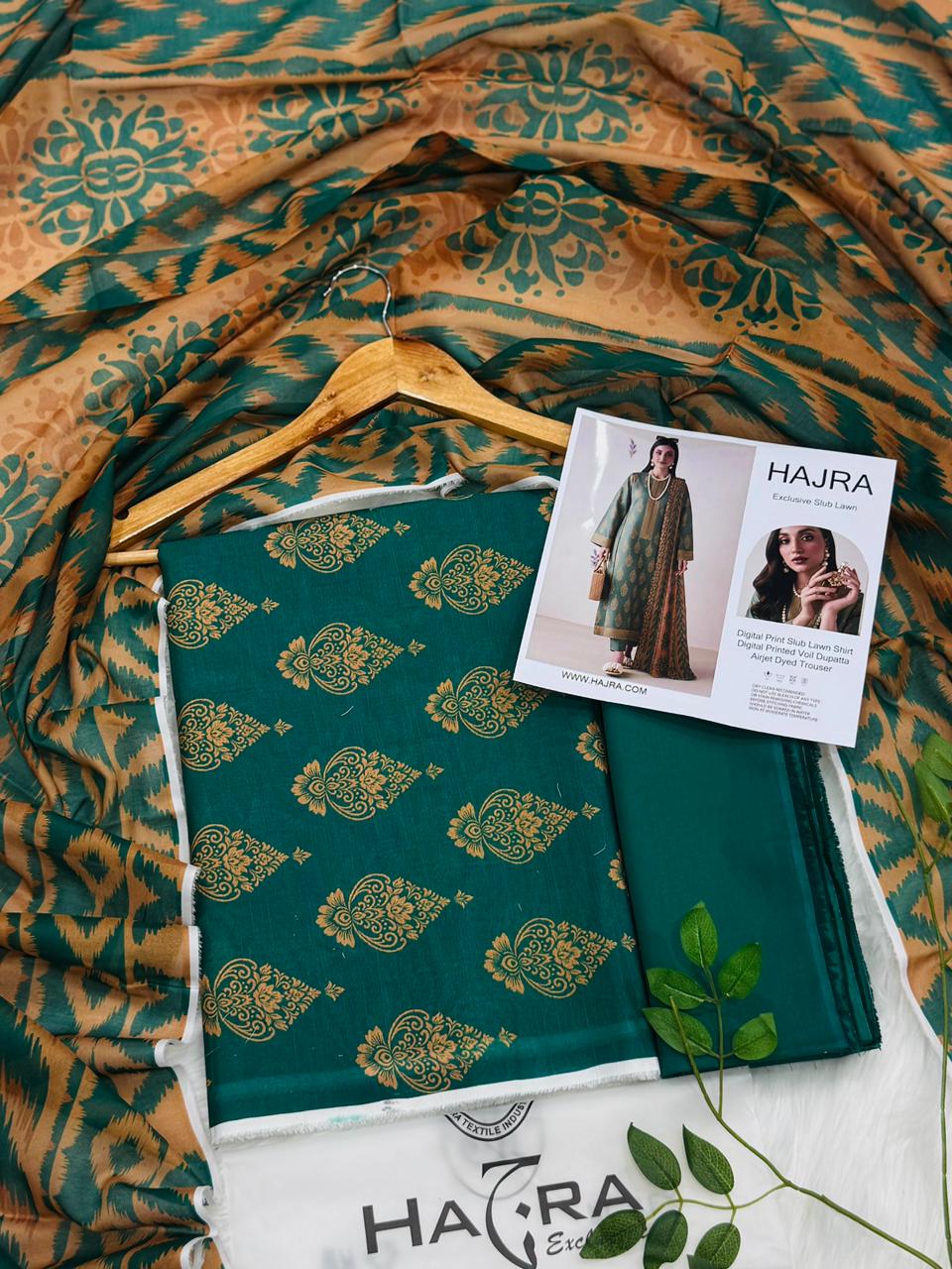 Hajra Slub Lawn 3PC With Voil Dupatta
