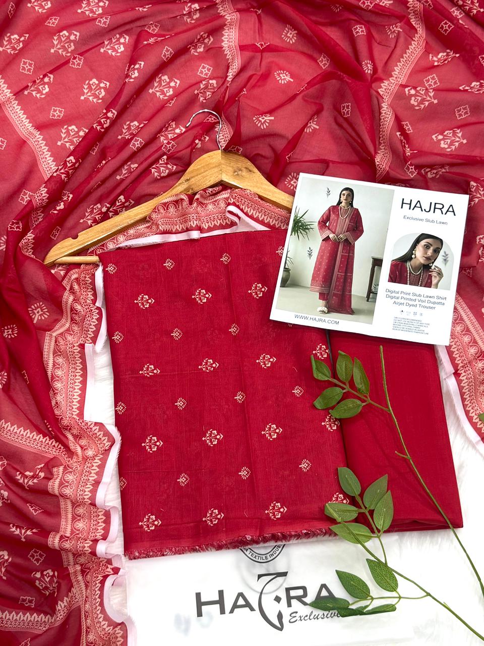 Hajra Slub Lawn 3PC With Voil Dupatta