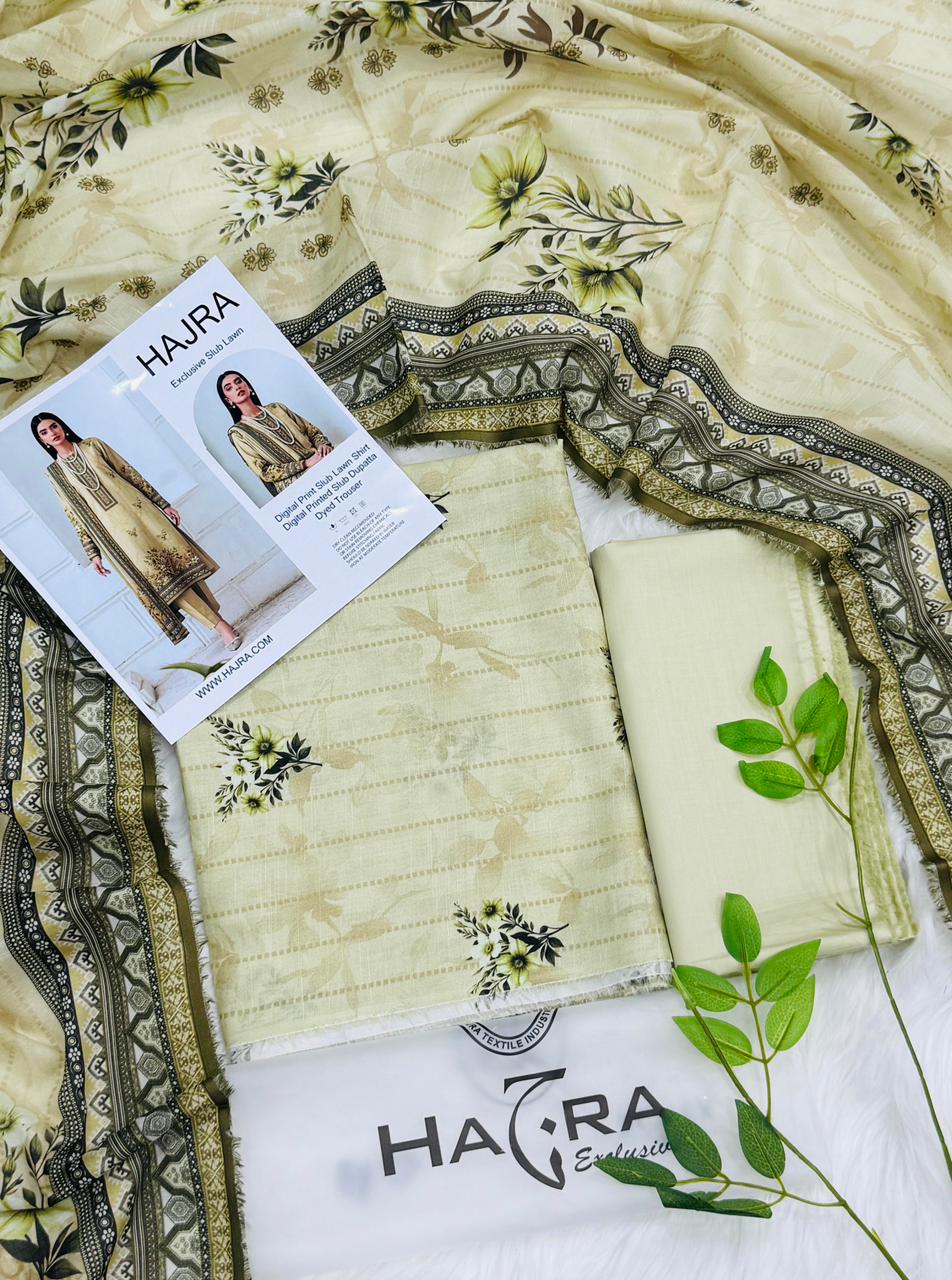 Hajra Slub Lawn 3PC With Slub Dupatta