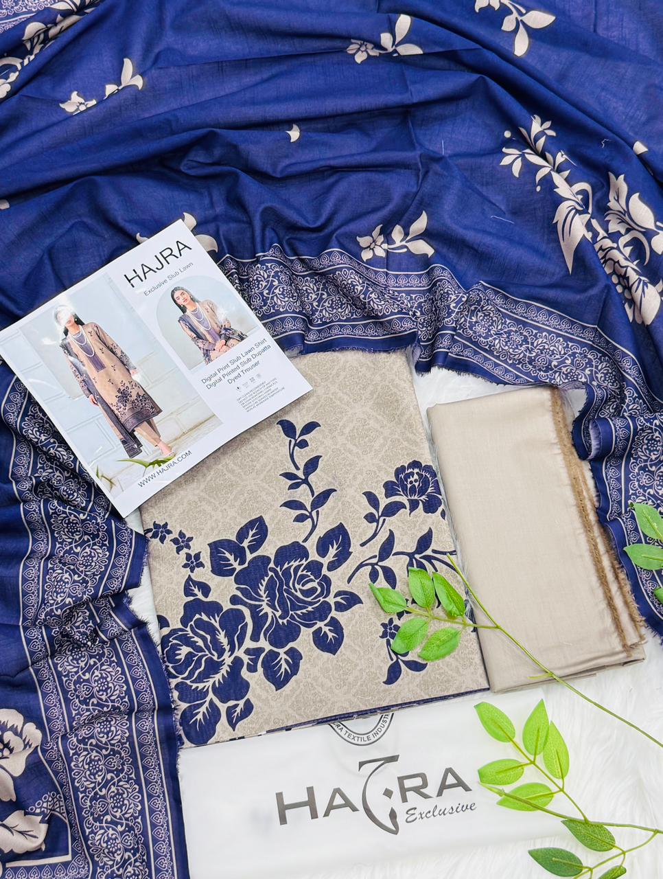 Hajra Slub Lawn 3PC With Slub Dupatta