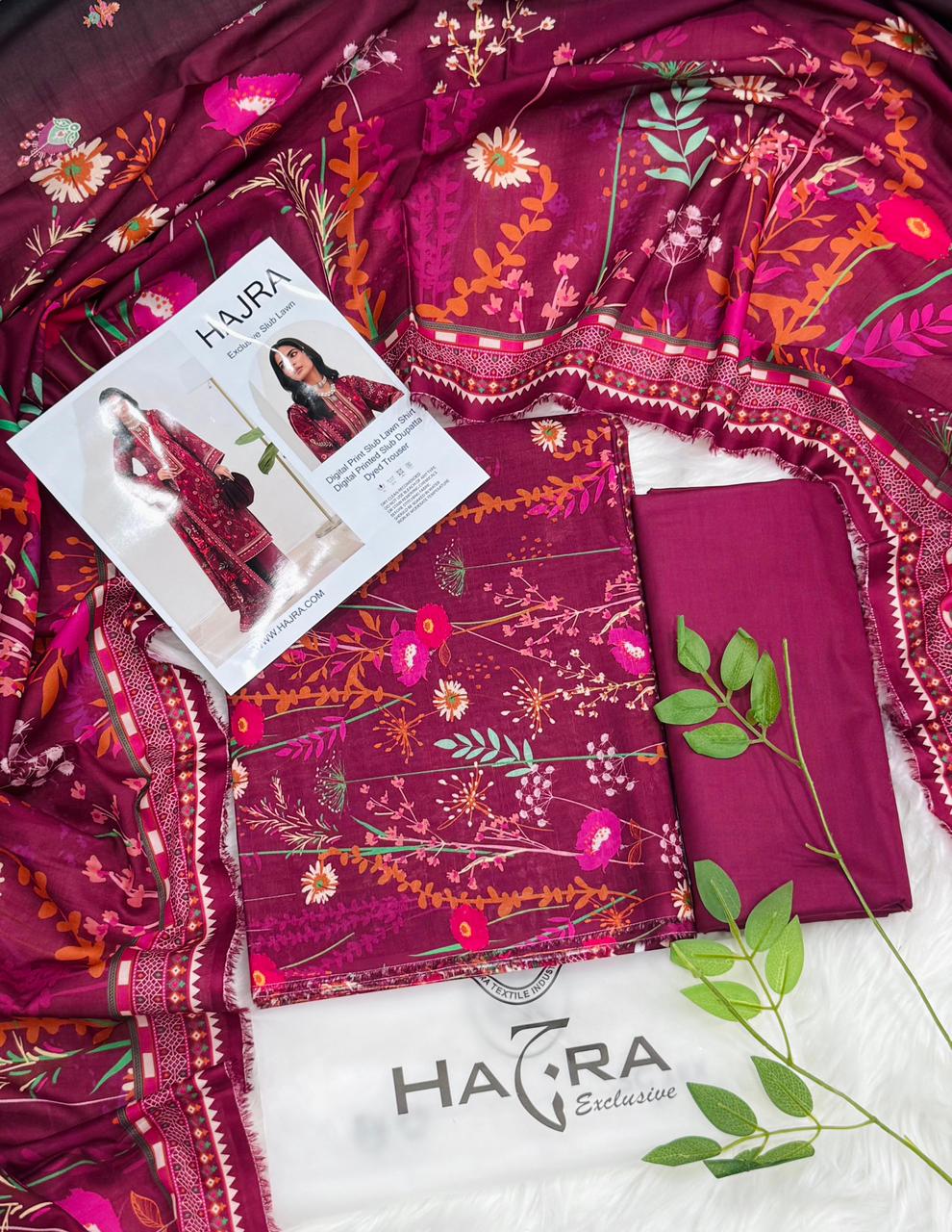 Hajra Slub Lawn 3PC With Slub Dupatta