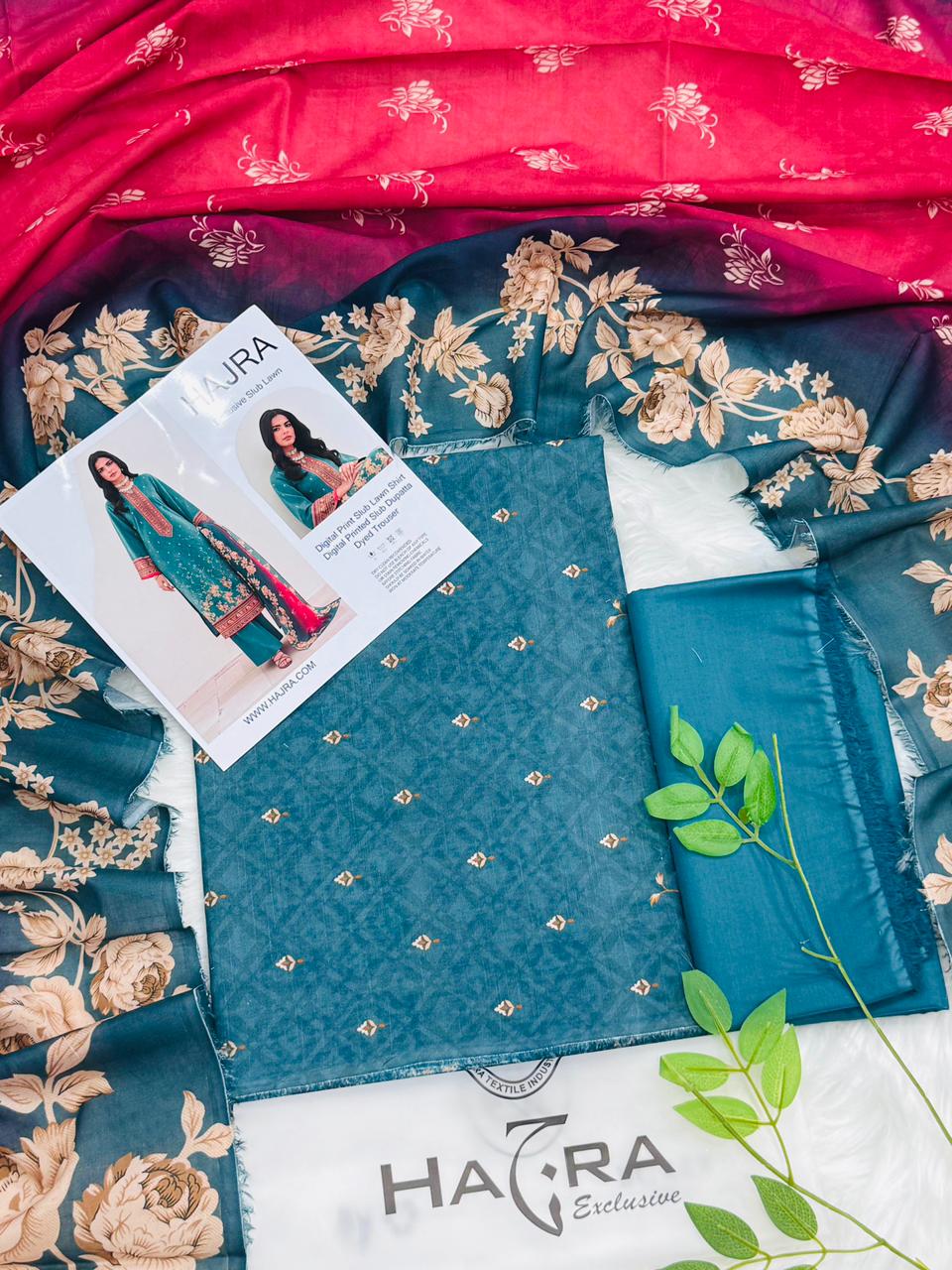 Hajra Slub Lawn 3PC With Slub Dupatta