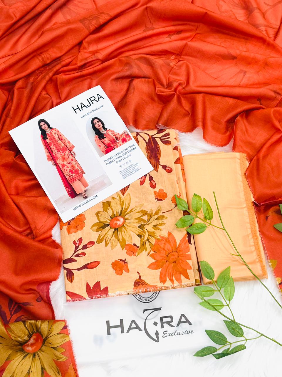 Hajra Slub Lawn 3PC With Slub Dupatta