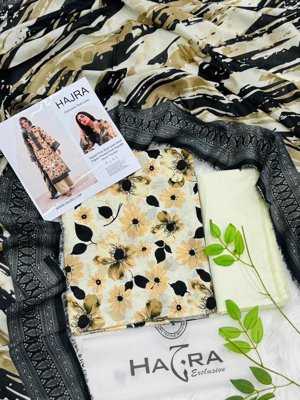 Hajra Slub Lawn 3PC With Slub Dupatta