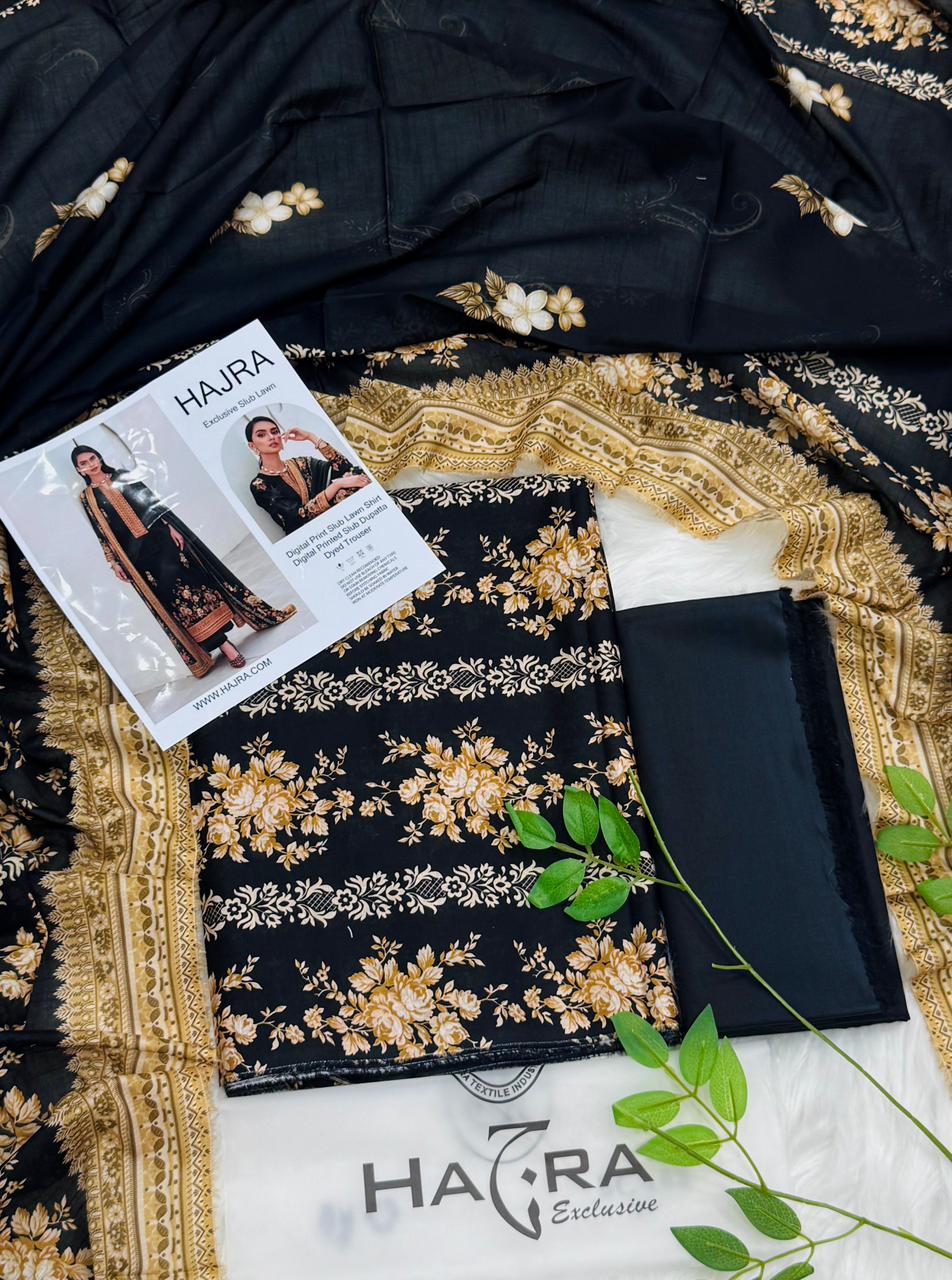 Hajra Slub Lawn 3PC With Slub Dupatta