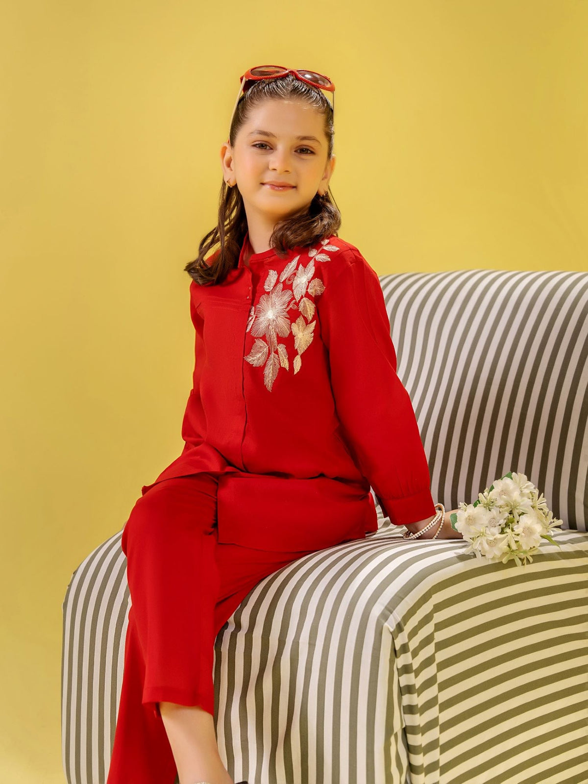 Girls Summer 2Pcs Embroidered Suit VG153-A