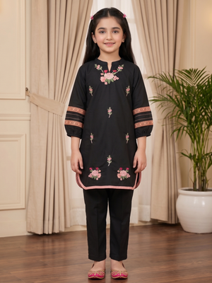 Embroidered Girls Co Ord Set VG57-Black