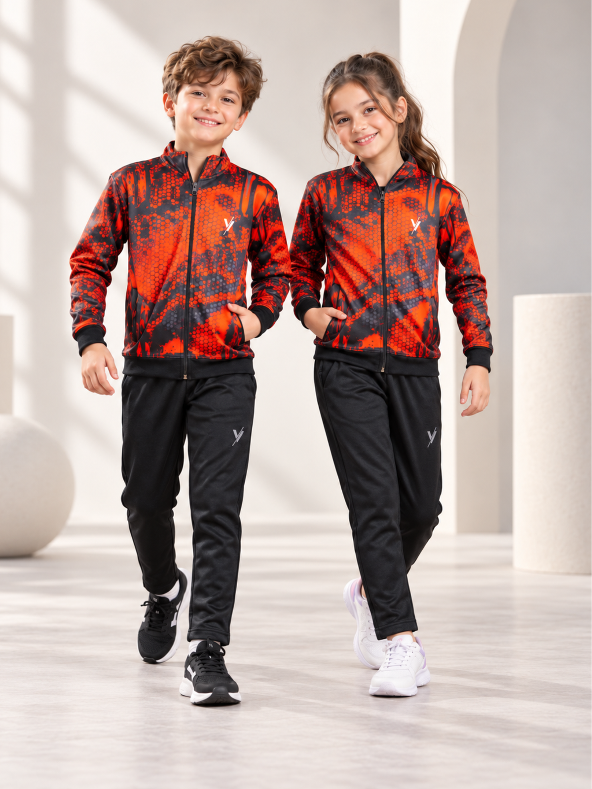 Mock Neck Tracksuit For Boys & Girls, Fleece #VWT35-A