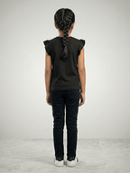 Girls Summer Black Butterfly Heart Ruffle Sleeve T-Shirt VG193-A
