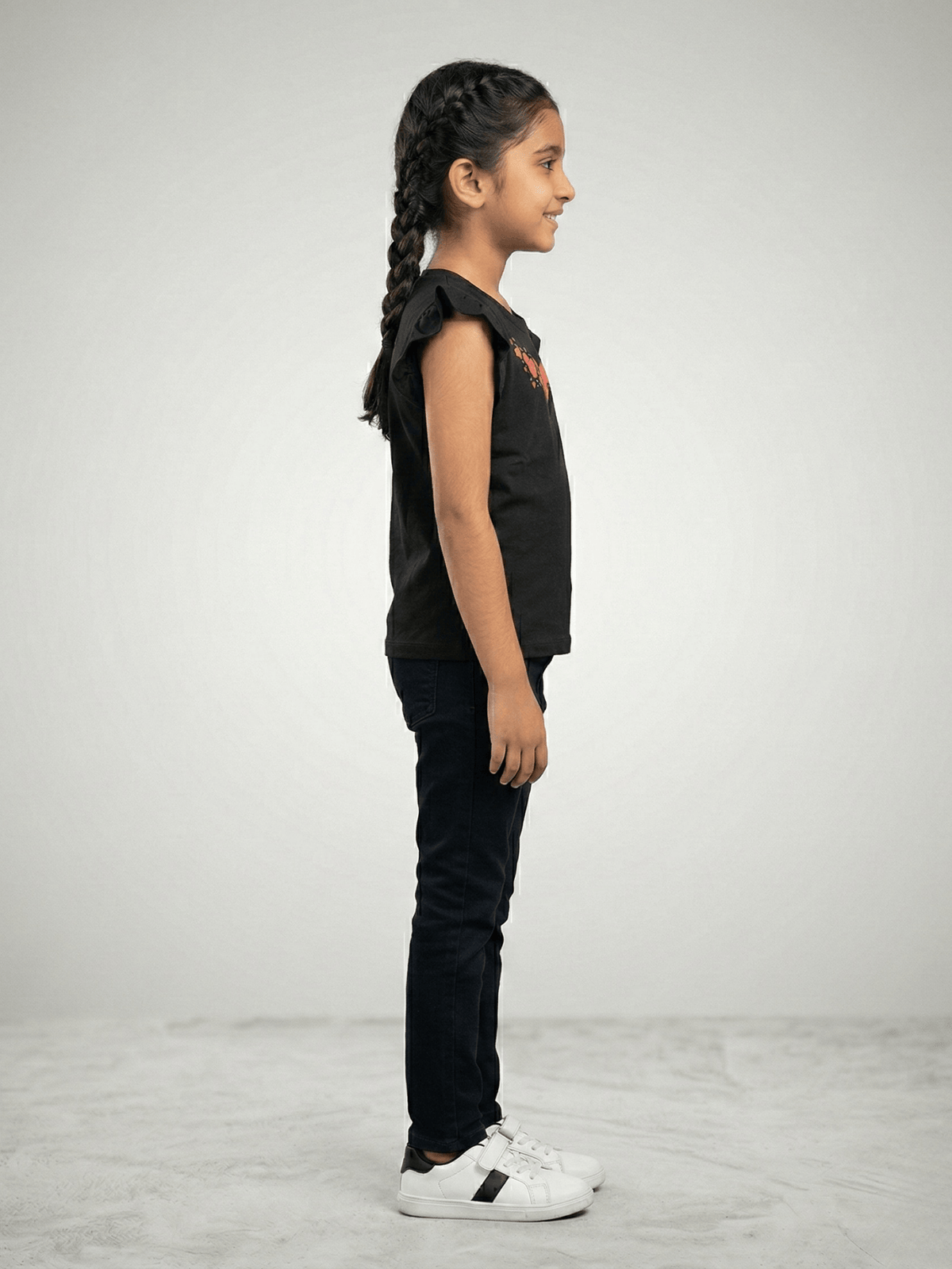 Girls Summer Black Butterfly Heart Ruffle Sleeve T-Shirt VG193-A