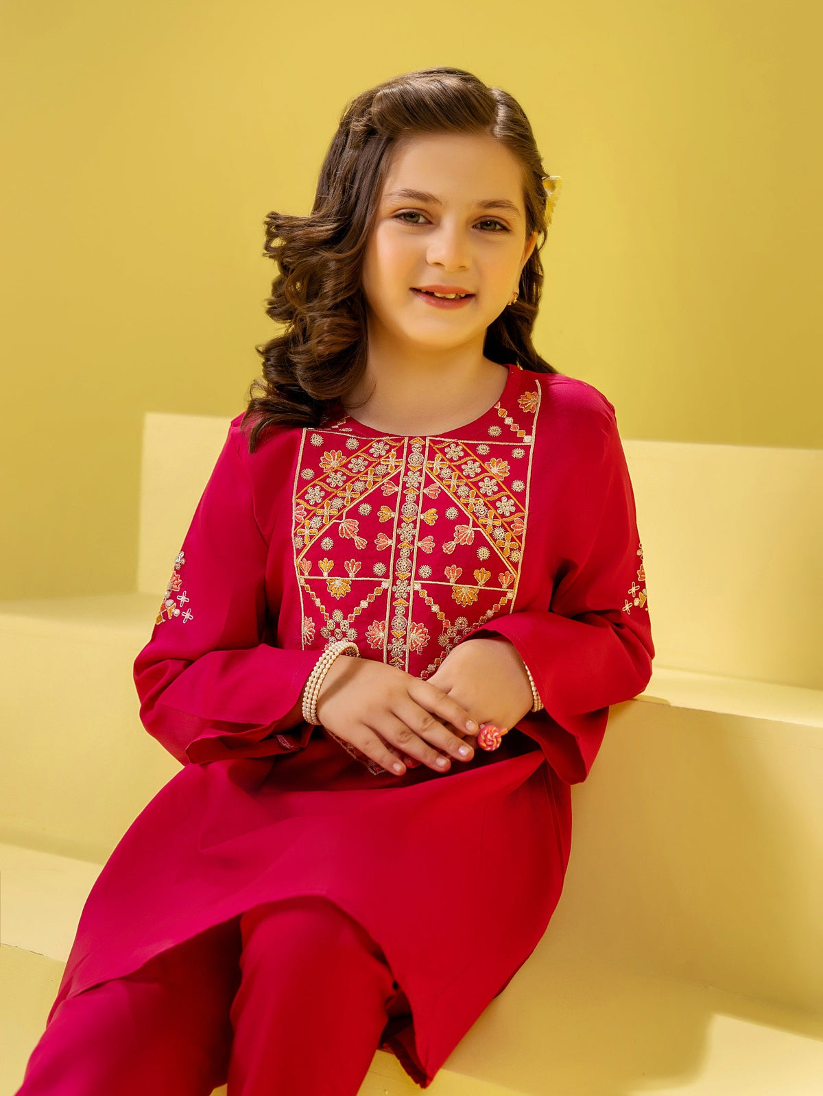 Girls Summer 2Pcs Embroidered Suit VG159-A