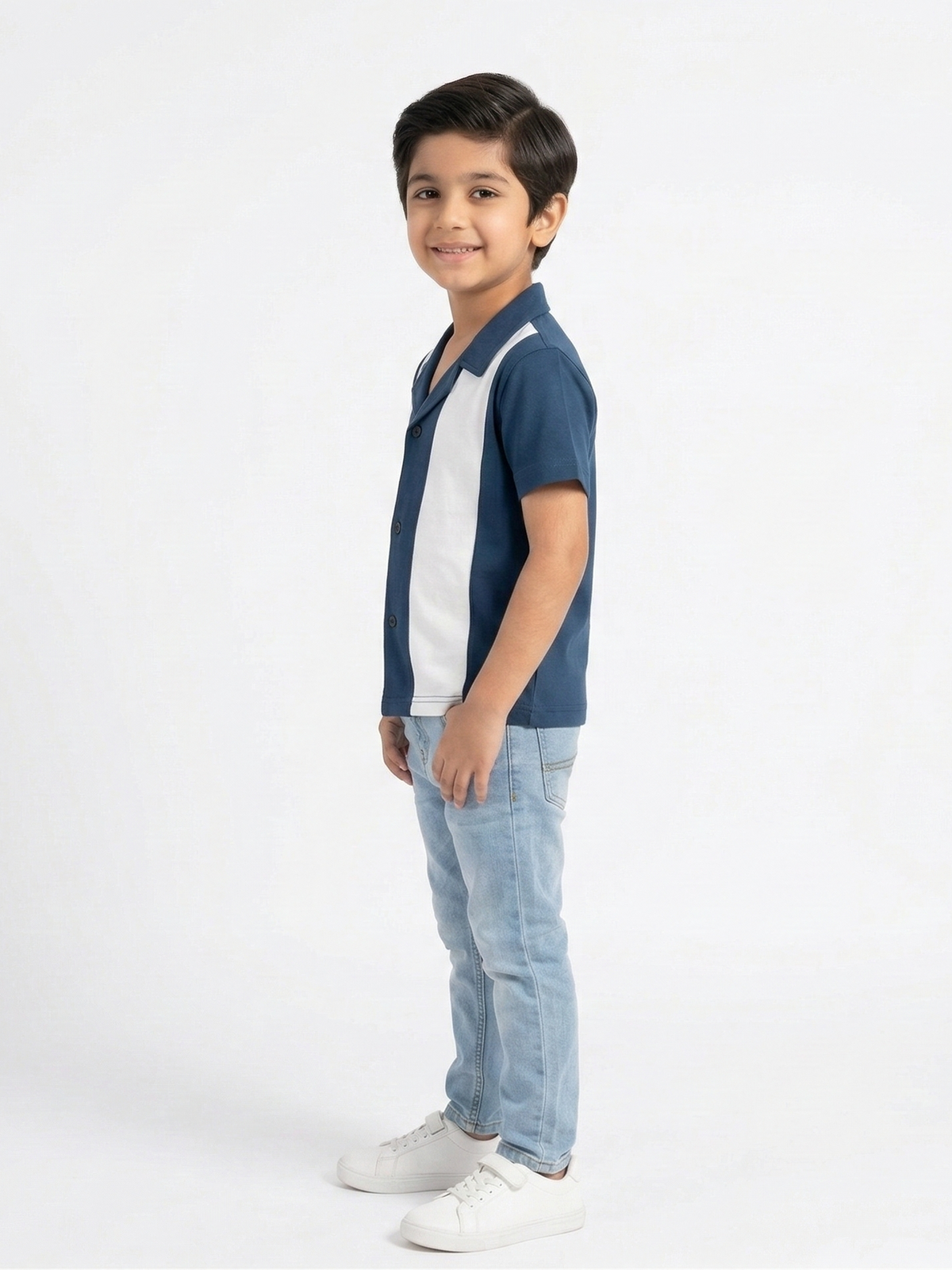 Boys Navy & White Panel Casual Shirt VP24-A