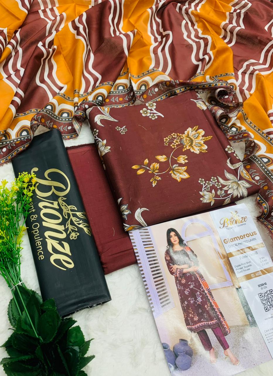 Bronze Glamorous Digital Printed Lawn – 3PC